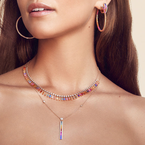 Colored sapphires baguette necklace