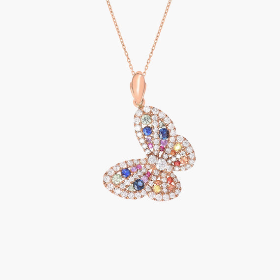Colored sapphires butterfly necklace