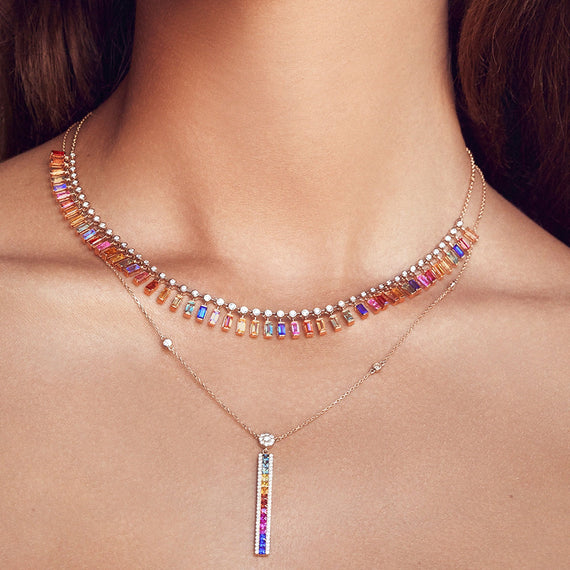 Colored sapphires bar necklace