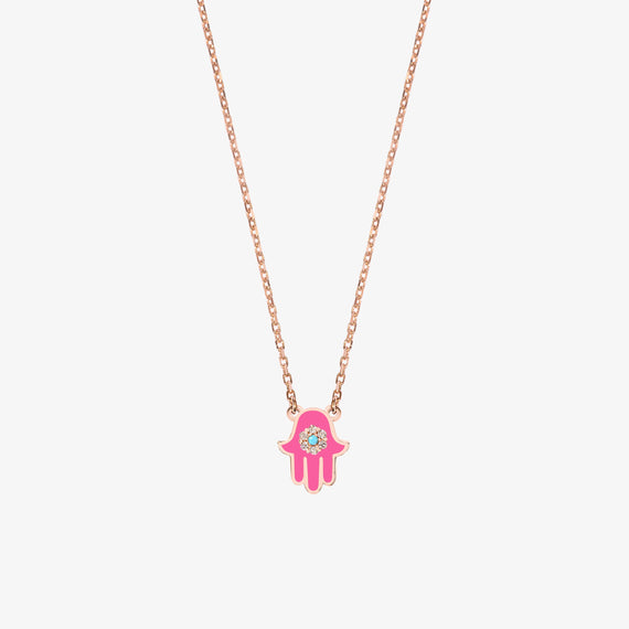 Pink Enamel Hand Necklace