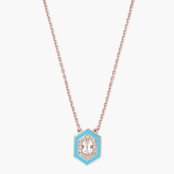 Aqua Blue Hexagonal Art Deco Diamond Necklace