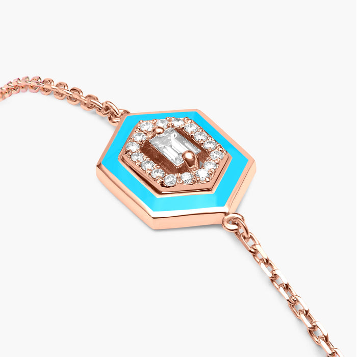 Bracelet Hexagone Art Deco Diamants Bleu Turquoise