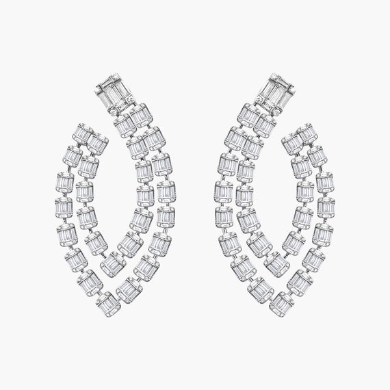 Baguette Diamond Oval Earrings